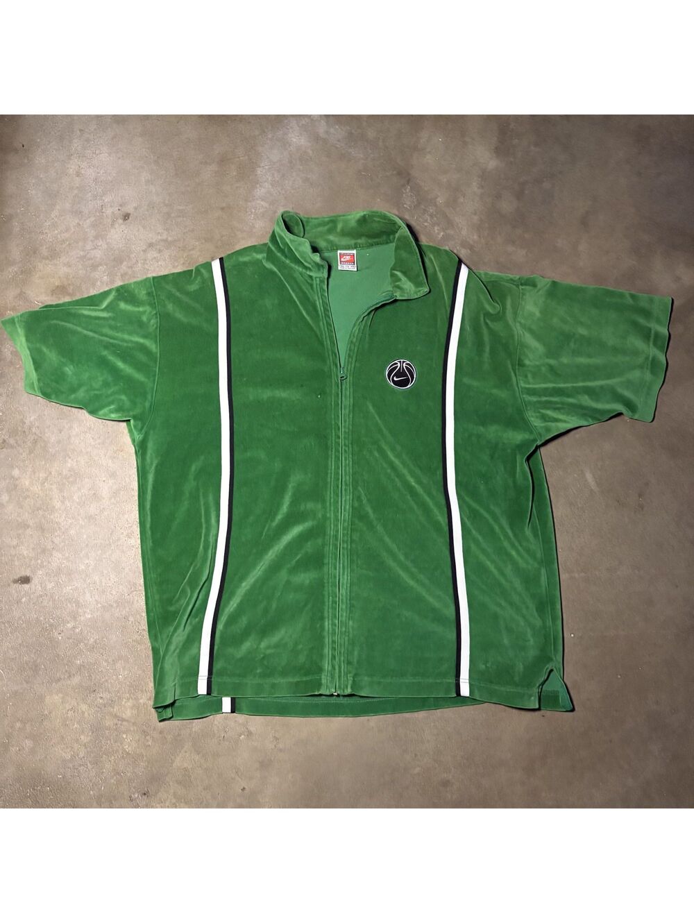 Vtg 90's Nike Men's Sportswear Short Sleeve Jacket Green Velour Full Zip XXL